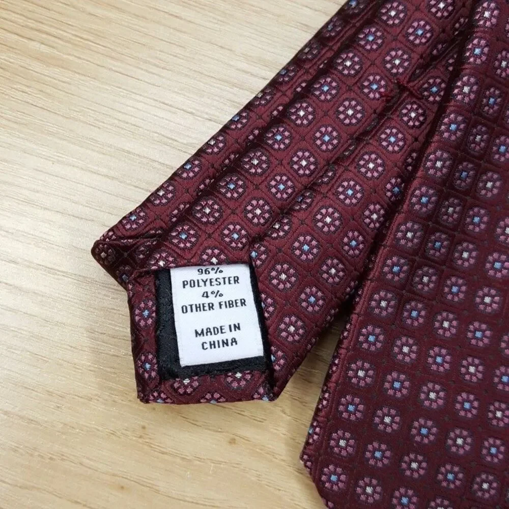 BAR III Mens Neck Tie Burgundy Micro Floral Geometric Slim Skinny